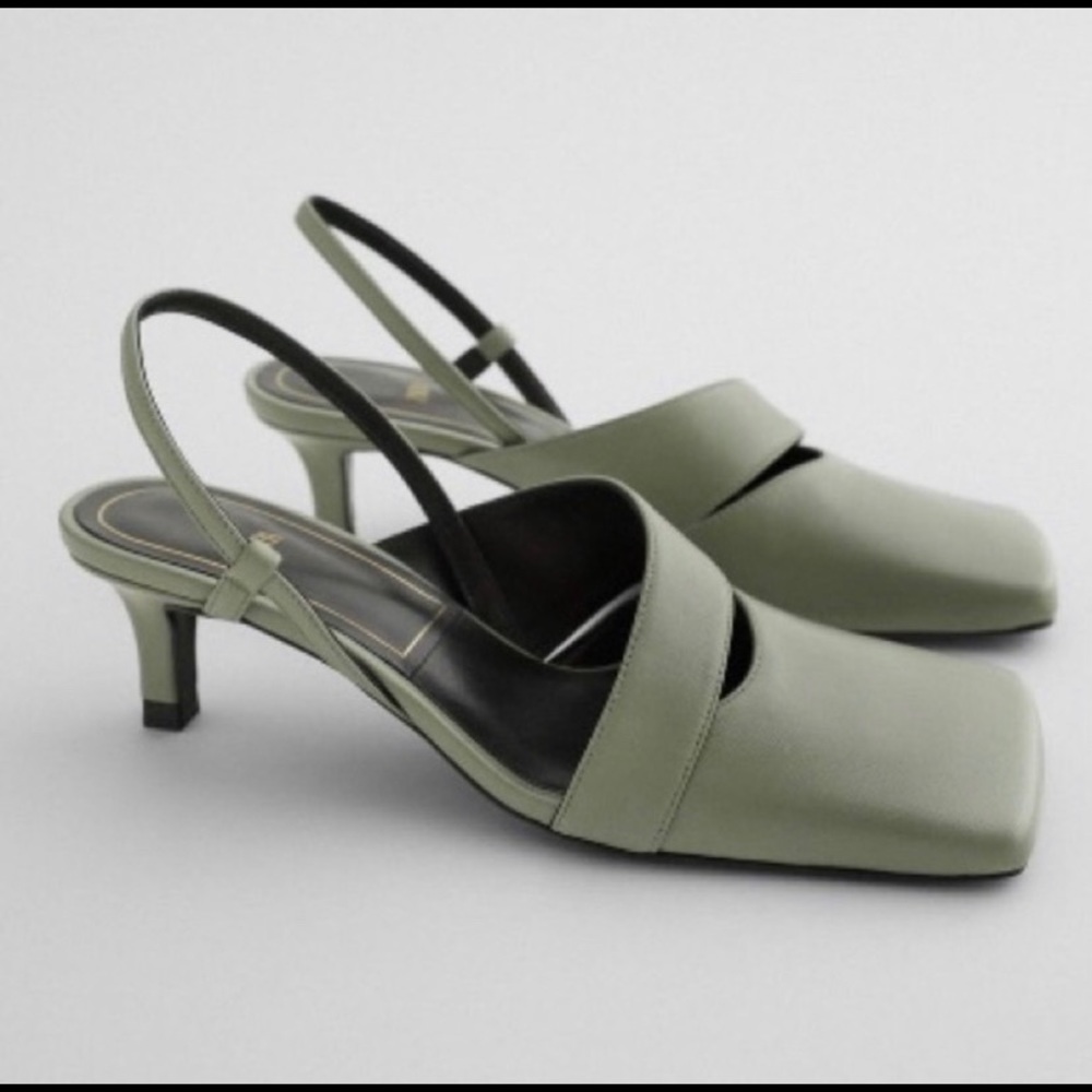 ZARA LEATHER SQUARE TOE HEELS